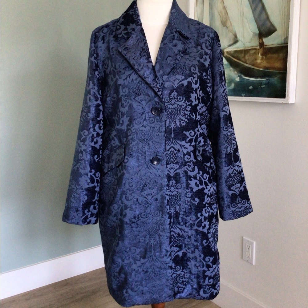 NWT Chico’s Navy Jacquard Tapestry Jacket /Topper / Coat, Size 12 / 2